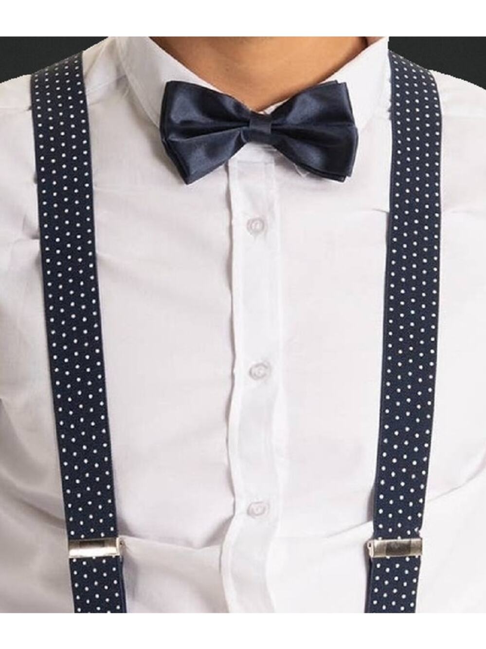 Boys Navy Blue Polka Dot Suspenders with Matching Blue Bow Tie